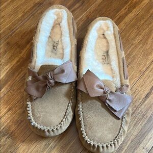 UGG Women's Brown Suede Slippers with Bow